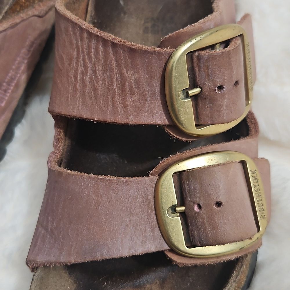Birkenstock Arizona Pink Brown Leather Sandals Size 38, L7 Well Worn - Picture 3 of 13